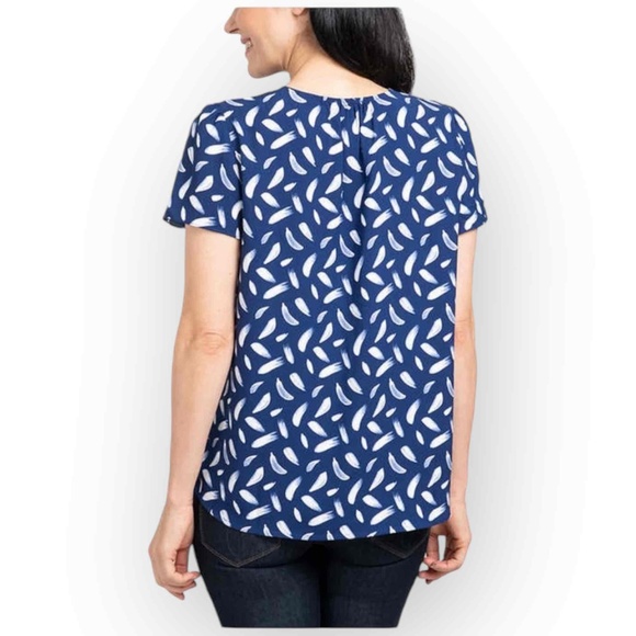 Hilary Radley Ladies V-Neck Blouse, Dark Blue (Deep Indigo/Off-White) 1133S - Picture 3 of 6